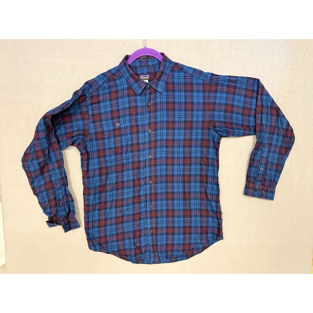 Patagonia Mens Medium Long Sleeve Organic Cotton Plaid Button Shirt Blue Maroon